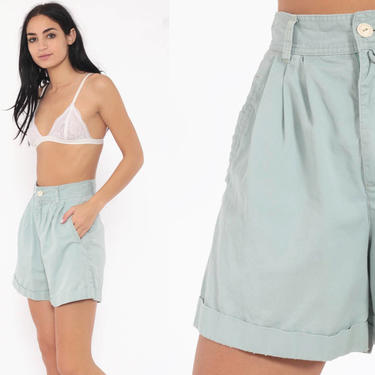 Esprit Pleated Shorts xs 24 -- 90s Mom Shorts Light Blue High Waisted Retro Trouser Baggy Paper Bag 80s Cotton Vintage Pastel Extra Small xs 