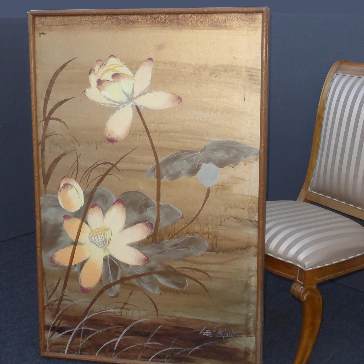 Vintage Original Gold Lotus Flower Oil Painting Picture | Vintage LA ...