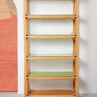 Rattan Etagere with Green Shelves