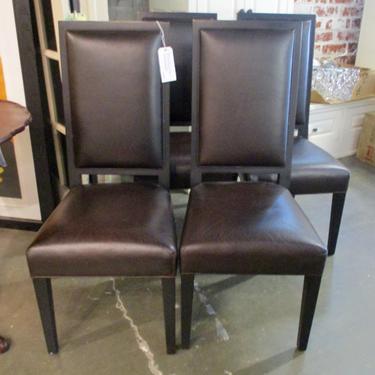 SET OF FOUR MITCHELL GOLD DARK BROWN LEATHER DINING CHAIRS