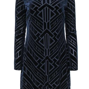 Vince Camuto - Navy Art Deco Textured Long Sleeve Dress Sz 6