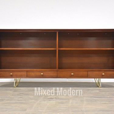 American of Martinsville Walnut and Brass Bookcase 