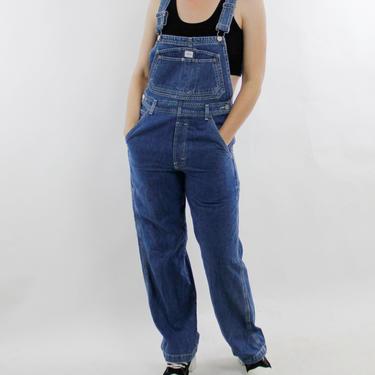 Vintage 90's CK Calvin Klein denim overalls, soft, wide leg, classic indigo blue, lightweight denim, unisex - Small 