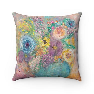 Floral Trailing Flowers Faux Suede Square Pillow ~ &amp;quot;Blooming Spring&amp;quot; Original Art ~ Flowers ~ Throw Pillow ~ Boho Chic ~ Bohemian  Interior 
