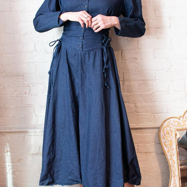 1990’s Vintage Corset Denim Puff Sleeve Prairie Dress 