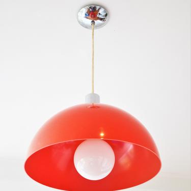 Vintage Space Age Mid Century Modern Red Lucite Pendant Ceiling Light Fixture 