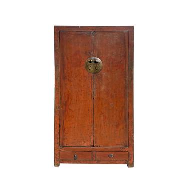 Chinese Distressed Brick Red Lacquer Moon Face Storage Cabinet cs7144E 