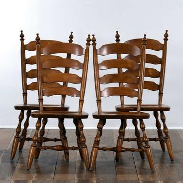 Set Of 4 American Provincial Ladder Back Dining Chairs