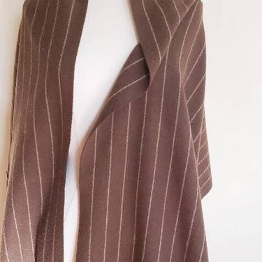 1990s Brown Cashmere  Ralph Lauren Wrap Shawl / 90s Designer Fringed Oversized Long Scarf Pinstriped Wool 
