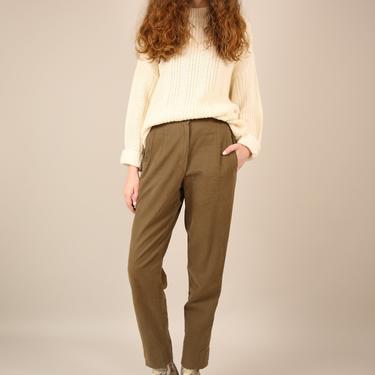 Vtg 80s Designer Jil Sander Olive High Waisted Pleated Pants / High Rise Tapered Trousers / XS 