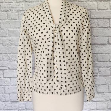 Vintage Patterned Blouse with Tie Neckline 
