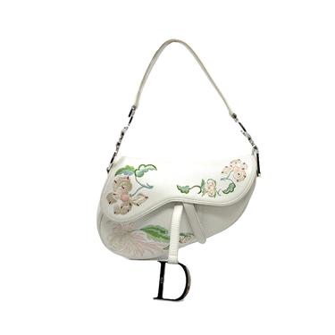 Dior White Floral Embroidered Saddle Bag
