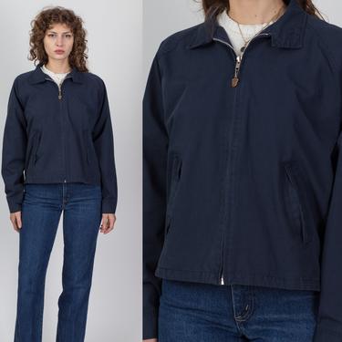 80s Plain Navy Blue Harrington Jacket - Men's Large Short | Vintage Unisex Minimalist Plain Windbreaker 