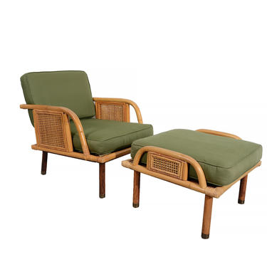Ficks Reed Arm Chair  and Ottoman Bamboo and Rattan Mid Century 