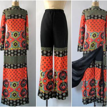 PSYCHEDELIC CHIC Vintage 70s Maxi Dress and Palazzo Pants | 1970s Melissa Lane Flower Power Set | 60s 1960s, Hippie, Boho, Mod | Size Large 