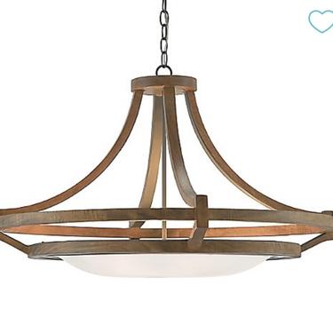 CURREY AND COMPANY HIGHWOOD ROUND WOOD AND GLASS CHANDELIER