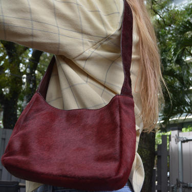 vintage shoulder bag / pony hair purse / pony hair shoulder bag / vintage oxblood shoulder bag / maroon purse / maroon shoulder bag / purse 