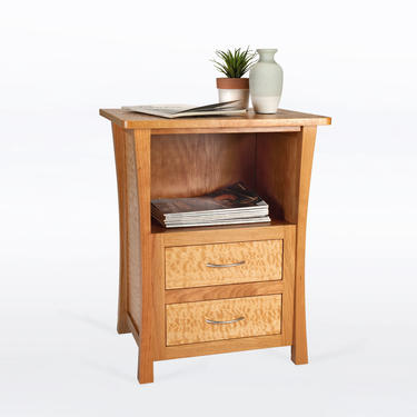 Nightstand With Drawers, Cherry, Laptop Notebook Space, Scandinavian, Danish Modern, Asian, Quilted Maple, Bedside Table, &amp;quot;Rushes&amp;quot; 