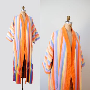 1970s Rainbow Bathrobe / 70s Terry Cloth Robe 