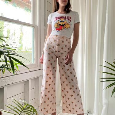 70s French Floral Cotton Bellbottoms