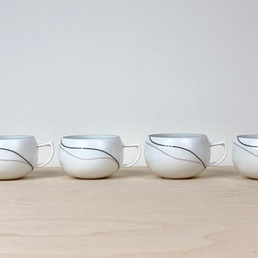 Porcelain Black and White Minimalist Tea Cups by Mikasa, Set of 4 