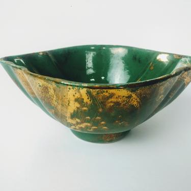 Lane & Co pottery - green and gold dish / bowl 