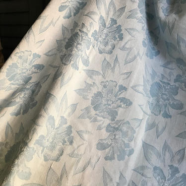 French Floral Damask Ticking Fabric, Sky Blue Hibiscus Flower Pattern, Sewing Patchwork Supply, French Textiles, Damages 