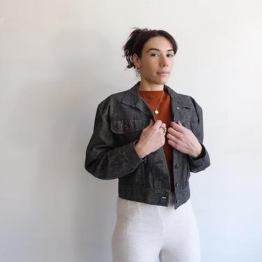 Vintage 80s Norma Kamali Cropped Denim Jacket/ 1980s Grey Cotton Jean Jacket/ Size Medium 