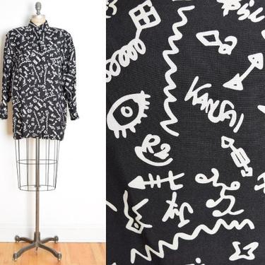 vintage 90s top KBS Kansai Yamamoto silk zodiac print blouse shirt black white clothing 
