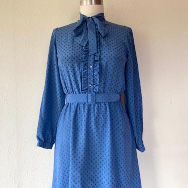 1980s blue silk secretary dress 
