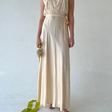 1930's Cream Silk Dress with Bow Embroidery