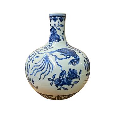 Chinese Porcelain Blue White Flower Bird Fat Body Shape Vase ws1930E 