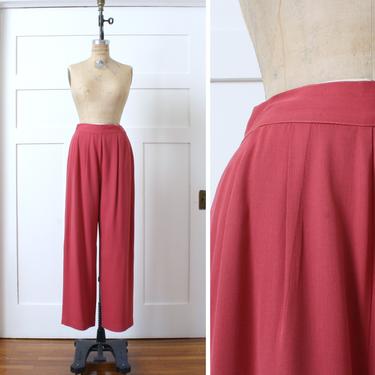 womens vintage 1940s dark pink gabardine pants • wide leg tailored forties trousers 