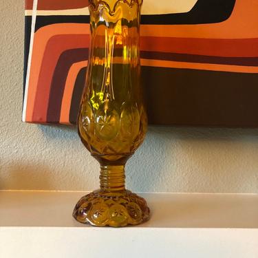 Vintage Kanawha GLASS 1960s Amber Footed Swung Vase 