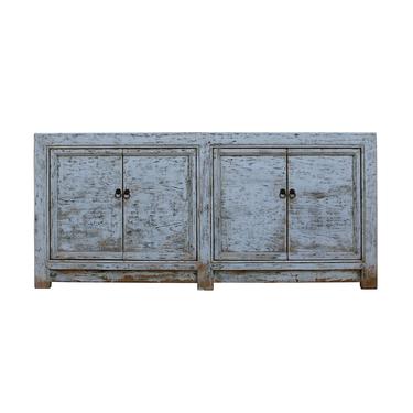 Chinese Distressed Rough Off White 4 Doors Sideboard Table Cabinet cs5367S