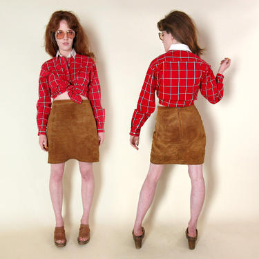Plaid Red Collar Blouse // Vintage Nordstrom Button Down 60s 70s Dress Shirt Tie Crop Top Cropped Long Sleeve Menswear Mod Unisex Work Shirt 