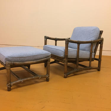 McGuire Vintage Lounge Chair and Matching Ottoman, New Upholstery 