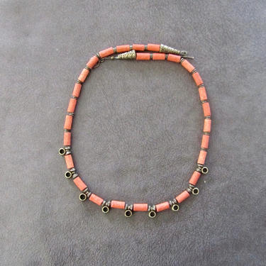 Orange necklace, clay beaded necklace, boho necklace. ethnic necklace,  Afrocentric necklace, African necklace, exotic tribal necklace 