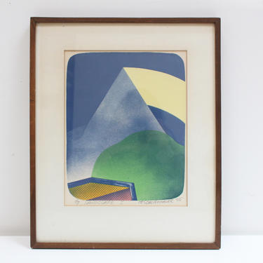 Mid Century Modern Abstract Landscape Serigraph Print Harold Schlotzhauer 1968 Signed Framed Numbered 
