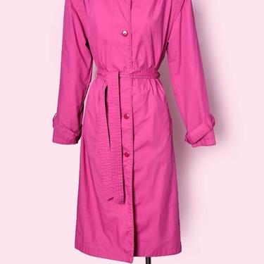 1980's Pink Trench Coat Vintage Overcoat, Spy Coat, Jacket, New Wave Rain Coat, 1970's 