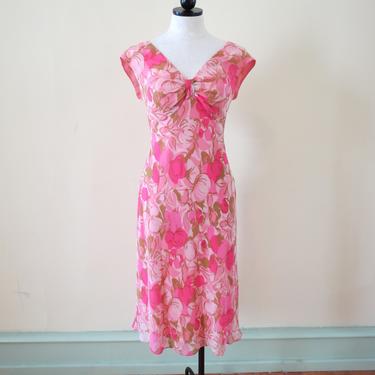 MAGGY LONDON Pink Floral Silk Midi Dress 