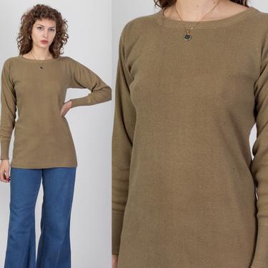 70s 80s Olive Drab Ribbed Knit Thermal Shirt - Men's Medium, Women's Large | Vintage Undershirt Unisex Long Sleeve Top 