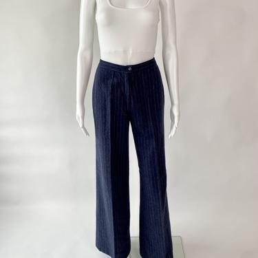 Pinstriped 1960's Wool French Wide Leg Pants
