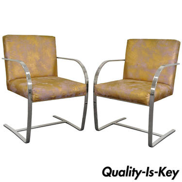 Pair of Mid Century Modern Cy Mann Flatbar Chrome Brno Style Cantilever Chairs B