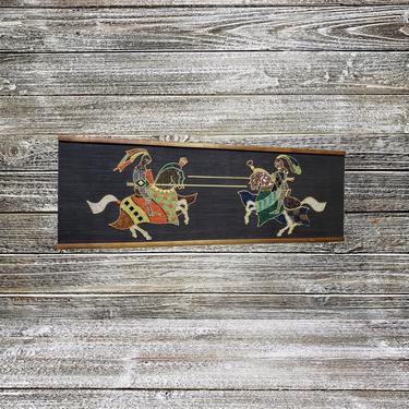 1960s Vintage Gravel Art, Middle Ages Midieval Times Jousting Knights, Mid Century Danish Modern, Mosaic Artwork, Vintage Wall Hangings 