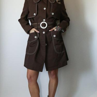 70's Contrast Stitch Trench Coat Size S/M