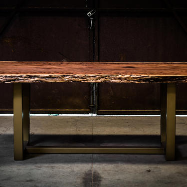 Burled Redwood Table on Gold Legs 