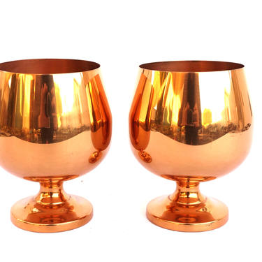 Pair of Large Solid Copper Snifter Cups Stemmed Goblets Large Moscow Mule Cups || Coppercraft Guild 