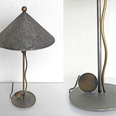 1987 Sonneman for Kovacs Lamp Table Memphis Style Post Modern Industrial Vintage Welded Steel 