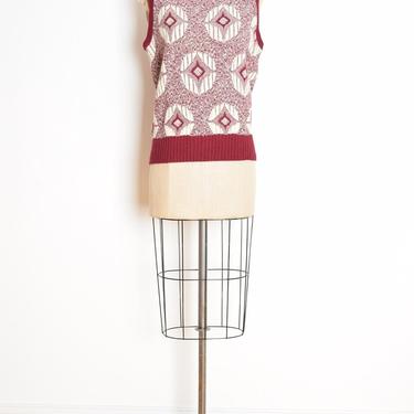 vintage 70s sweater vest burgundy cream op-art jumper top shirt M L geek nerd clothing 
